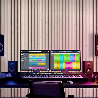 BUBOS 10 Pack Large Acoustic Panels, 48"X 12"X 0.4" Sound Proof Panels for Walls,Decorative Self-Adhesive Acoustical Wall Panels,3D Slat Sound Panels for Home Office Studio (Camel 01)