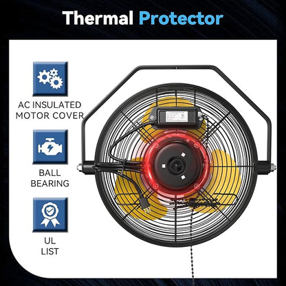 Fanqiebros 12 IN High Velocity Wall Mount Fan, 3 Speed Industrial Wall Fan with Sealed Motor, 2500 CFM Adjustable Air Circulator for Garage, Commercial, Greenhouse, Warehouse & Gazebo Use, UL Listed