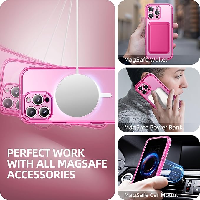 BERFY Magnetic for iPhone 16 Pro Case, Compatible with MagSafe, Built-in Privacy Screen Protector and Upgraded Camera Protection, Anti-Spy Full Body Shockproof Phone Case for 16 Pro 6.3", Bright Pink
