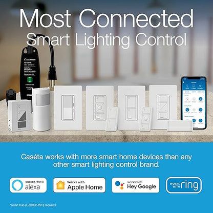 Lutron Claro Smart Light Switch for Caseta Lighting, for LED Lights, Fans, 5 Amp, Single-Pole/3-Way, Neutral Required, DVRF-5NSS-WH-3, White, 3 Pack