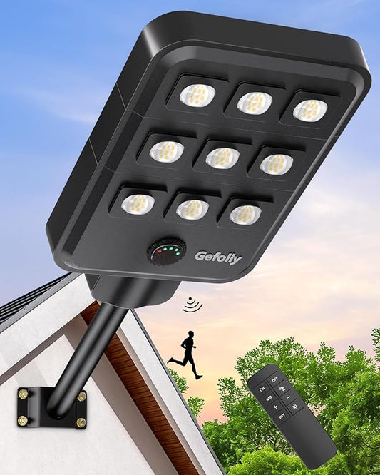 Gefolly G-9000W Solar Street Light Outdoor, Wide Angle Commercial Parking Lot Light Dusk to Dawn 6500K IP67 Flood Security with Motion Sensor Lamp for Yard, Basketball Court