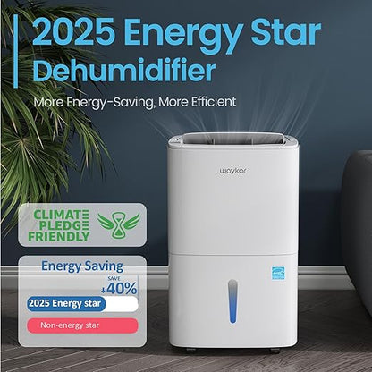Waykar 120 Pints 2025 Energy Star Home Dehumidifier for Spaces up to 6,000 Sq. Ft at Home, in Basements and Large Rooms with Drain Hose, Handle, Auto Defrost and Self-Drying