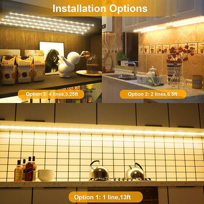 LAFULIT Under Cabinet Lighting Kit - 8 PCS 20 Inch Pre-Cut Strips, 2700K Warm White Flexible LED Strip Lights with Remote and Power Adapter for Kitchen Cabinets, Shelf, Desk, Counter - 13ft