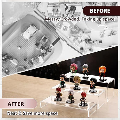 LFTYTUO 1 Set Large Acrylic Clear Display Risers, 3 Sizes 12" Rectangular Showcase Collectibles Display Shelf, 5 mm Thick Desktop Display Stand Holder for Figures, Jewelry, Perfume, Toys