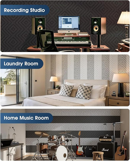 Woovio Sound Proof Foam Panels for Walls, 18 Pack Self-Adhesive Acoustic Panels, 12" X 12" X 0.4" Soundproof Wall Panels for Door, Ceiling, Home Office Black