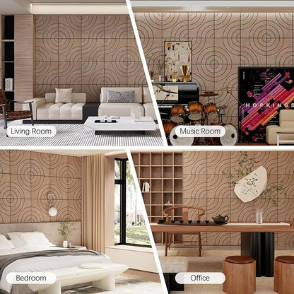 ARMURO 4 Packs Acoustic Wall Panels - Self-Adhesive 3D Wood Slat Wall Panel- Peel and Stick Sound Absorbing Panels for Noise Reducing - Feature Wall Decor for Home & Office