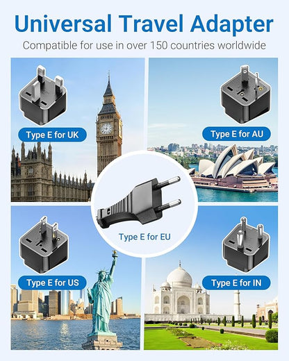 BESTEK Universal Travel Adapter 100-220V to 110V Voltage Converter 250W with 6A 4-Port USB Charging 3 AC Sockets and EU/UK/AU/US/India Worldwide Plug Adapter (Black)