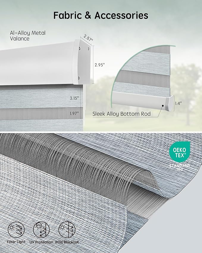 Yoolax Motorized Blinds with Remote, Electric Zebra Blinds for Indoor Windows, Room Darkening Smart Shades with Voice Control, Compatible with Alexa Google Home, APP Control, 40" W x 72" H, Grey
