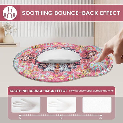 iLeadon Ergonomic Mouse Pad Set with Wrist Rest, Boho Design, Easy Typing & Pain Relief, Non-Slip Base for Home, Fuchsia