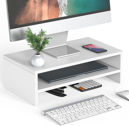 FITUEYES Monitor Stand - 2 Tier Computer Monitor Riser Shelf, Wood Desktop Stand for Laptop Computer Screen, Desk Organization, Office Supplies