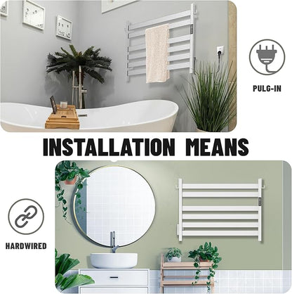 K&KALONZO Towel Warmer for Bathroom, Wall-Mounted 6-Bar Heated Towel Rack with Built-in Timer, Waterproof Electric Towel Heater, Support Plug-in and Hardwired, Brushed, EL18M