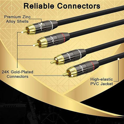 RCA Cable 10 FT, 2RCA to 2RCA Stereo Audio Cable, 【Zinc Alloy Shells, Oxygen-Free Copper, Gold-Plated Plugs】2 RCA Audio Adapter Cord, for Home Theater, HDTV, Amplifier, Hi-Fi System, Car, Speaker