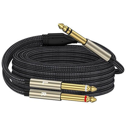 ZTOXLR 1/4 inch TRS Stereo Y-Splitter Insert Cable, 1/4 Inch Male Jack to Dual 1/4inch(6.35mm) Male TS Mono Breakout Cable Audio Patch Cord -10FT
