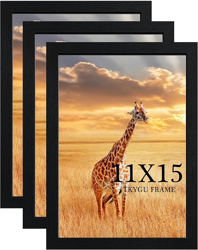 TKYGU 11x15 Picture Frame Set of 3,Wooden Frame 11x15 Wall Gallery Poster Photo frame Black with Durable Shatter Resistant Plexiglass for Wall Mounting Family -friend- wedding best gift