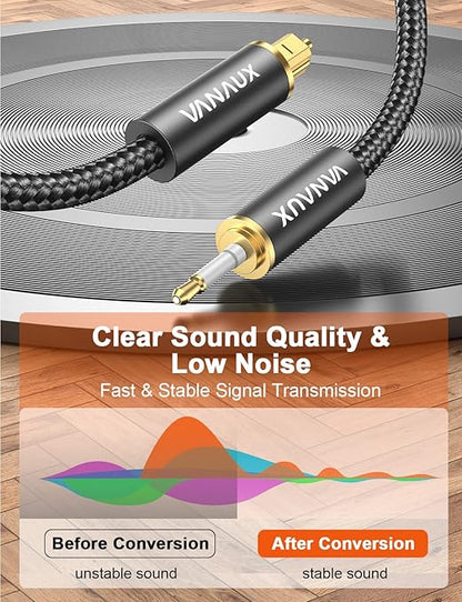 VANAUX Toslink to Mini Toslink Optical Audio Cable 24K Gold-Plated Digital S/PDIF Fiber Optic Cables for Home Theater, Sound Bar,TVs/Amplifiers/Hi-Fi Systems (Mini Toslink to Toslink, 5ft/1.5m)