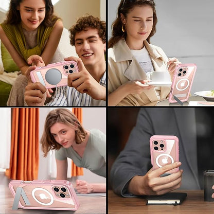 360° Protection Magnetic for iPhone 16 Pro Case Built-in 9H Privacy Screen Protector & Metal Stand[Fit for Magsafe][Anti-Spy][Lens Protector] Heavy Duty Shockproof Phone Case for iPhone 16 Pro