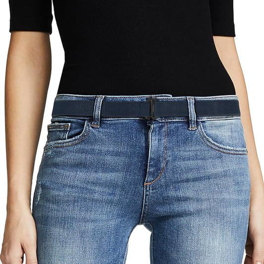 JASGOOD Women No Show Stretch Belt Elastic Web Strap Belt with Flat Buckle for Jeans Pants Dresses