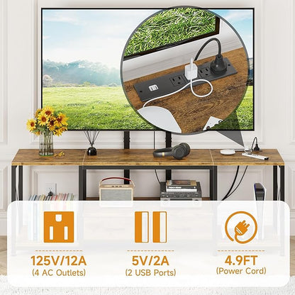 LED TV Stand with Mount and Power Outlet & Fabric Drawers for 32-85 Inches TV - Entertainment Center and Industrial TV Console Table for Living Room , Bedroom 63" Rustic Brown (MAX VESA 600mm × 400mm)