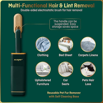 Pet Hair Remover, Lint Remover, Lint Brush for Clothes, Furniture, Carpets, Car Seats. Cat Hair Remover. Dog Hair Remover Laundry. Double-Sided. Reusable. Self-Cleaning Base. ALLISTAR (Forest Green)