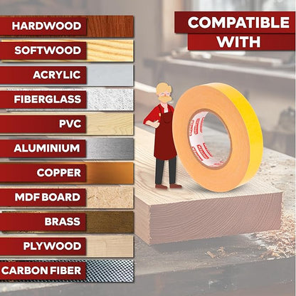 XFasten Double Sided Woodworking Tape 1 Inch x 108 Feet (3-Pack), Residue-Free, Removable Double Sided Woodworking Masking Tape for Wood Template, Mounting Boards MDF Edge Banding, Routing, Anchoring