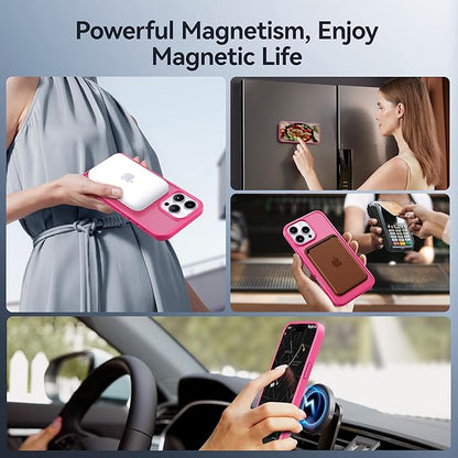 CASEKOO Designed for iPhone 14 Pro Case with Magnetic Invisible Stand [Military Drop Protection] [Compatible with MagSafe] Shockproof Slim Matte Translucent Pro Case 6.1 Inch, Hot Pink