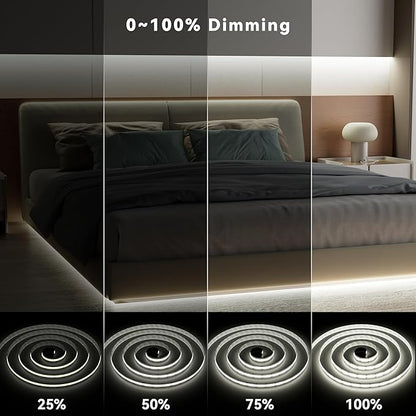 PAUTIX COB LED Strip Light White CCT Tunable 32.8ft/10m,UL-Listed 6400LEDs Dimmable 2700K-6500K CRI90+ 24V LED Tape Light Kit with APP Control/Music Mode,for Under Cabinet Bedroom Kitchen DIY Lighting