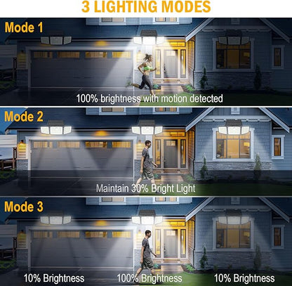 daphino 2500LM Solar Lights Outdoor with Motion Sensor,3 Head 270° Wide Angle Street Area Lights,IP65 Waterproof Security Lighting with 3 Modes(Remote,1 Pcs)