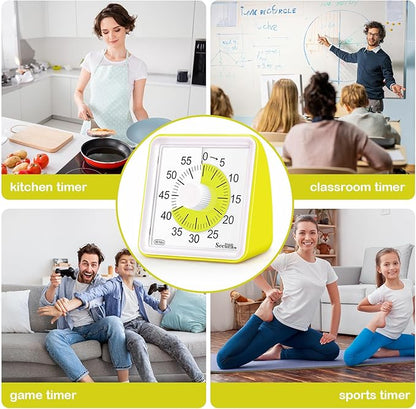 Secura 60 Minute Essential Visual Timer for Kids, Countdown Clock Timer for Special Education, Classroom, School, Desk, Home, Office, Silent Non-Ticking Time Management Tool (Yellow & Yellow)