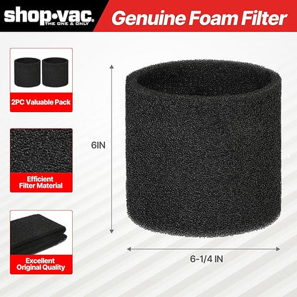 Shop-Vac 90304 Cartridge Filter and 90585 Foam Sleeve Filter, for Most Shop-Vac Wet/Dry Vacuum Cleaners 5 Gallon and Above, Brush Tool Included, Replace Parts # 9058500,9030400,9034400, 3 Pieces