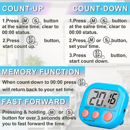 ZILLEEN Classroom Timer for Kids Teachers 6 Pack Digital Timers, Blue & Pink