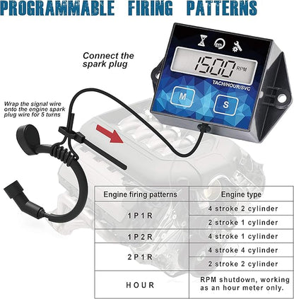 Runleader Small Engine Hour Meter, Digital Tachometer, Maintenance Reminder, Battery Replaceable, User Shutdown, Use for ZTR Lawn Mower Tractor Generator Marine Outboard ATV (HM011F)