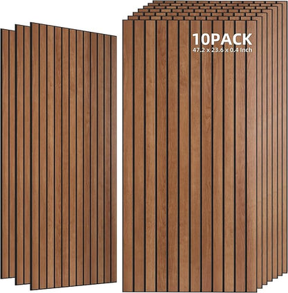 TO-TH Wood-Look Acoustic Wall Panels, 10 Pack 47.2” x 23.6” Sound Panels, Decorative Wood Panels for Wall Sound Dampening Panels for Home, Office, Basement, Cherry with Mitered Edges