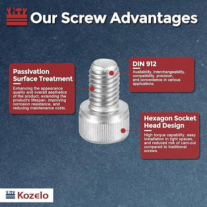 Kozelo 25pcs Socket Head Cap Screws - [M8-1.25 x 14mm] 304 Stainless Steel Allen Socket Drive for Electrical Motor 3D Printing Fan Engine Replacement Use, Silver