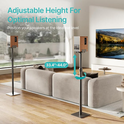 Pegzone Height-Adjustable Speaker Stands Pair,11LBS Capacity,Height Adjustable from 33.4" to 44.0",Surround Sound Speaker Stands,Cable Management,Black,1 Pair