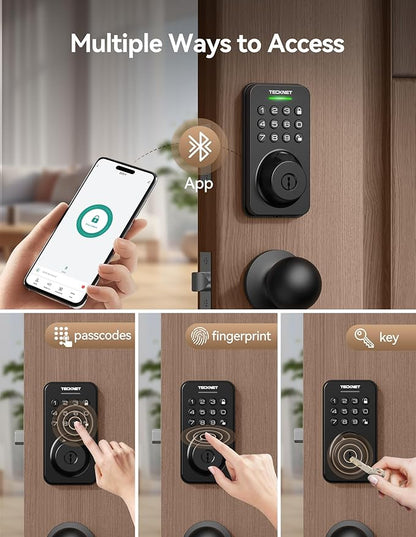 Keyless Entry Door Lock with Handle, Fingerprint Keypad Deadbolt with Handle Set, Smart Door Locks for Front Door with App Control, Auto-Lock, One-Time Code, Easy to Install