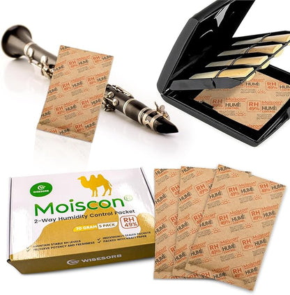 Wisesorb 49% Two-Way Humidity Control Packs for Guitars & Wooden Instruments - 70g Moisture Absorbers Acoustic Guitar Humidifier for Case Maintenance - Individually Wrapped Hydration Packets[5 PACK]