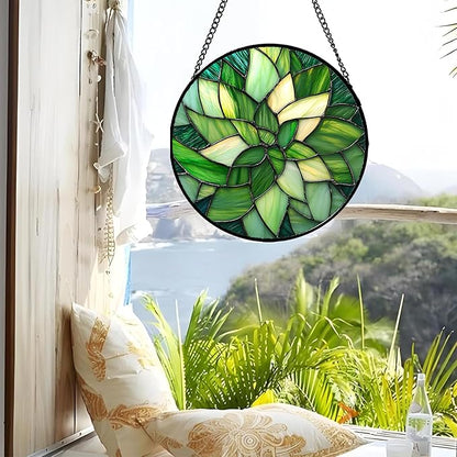 CRISGIF Stained Glass Window Hanging - Ireland Green Suncatcher for Doors Garden Patio Sun Catchers Decor Mother's St. Patrick's Day Birthday for Women Men Mom Nana Friend 9.8 in