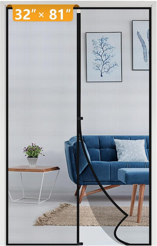 Yotache Magnetic Screen Door Fits 32 x 81 Doors, Screen Size 34" x 82" High-Density Fiberglass Mesh with Powerful Magnets for Front Back Doors Black