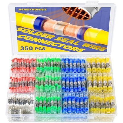 haisstronica 350PCS Solder Seal Wire Connectors,26-10 Gauge Marine Grade Heat Shrink Wire Connectors,Waterproof Butt Connectors,Butt Splice Eletrical Wire Connectors Kit(5Colors/5Sizes)