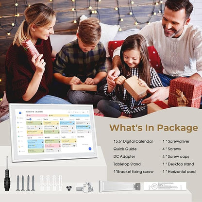 Digital Calendar, 15.6" Electronic Calendar For Wall, 1080P IPS Touchscreen Smart Family Planner& Chore Chart, Two - Way Sync With Phones Supports All Google Play Apps, Wall/Desk Mountable