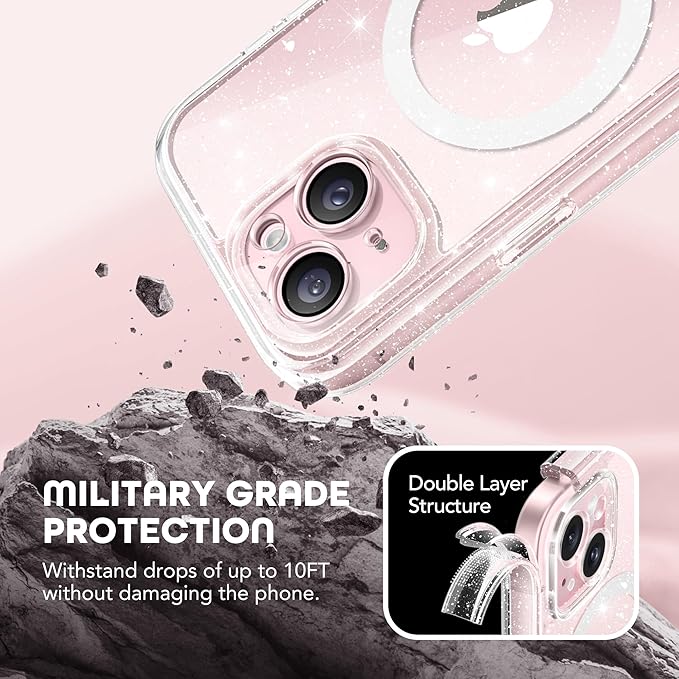 Magnetic for iPhone 15 Case, Compatible with MagSafe, Built-in Privacy Screen Protector and Camera Protection, Anti Spy Full Body Dustproof Shockproof Hard Phone Case 6.1", Shiny Clear