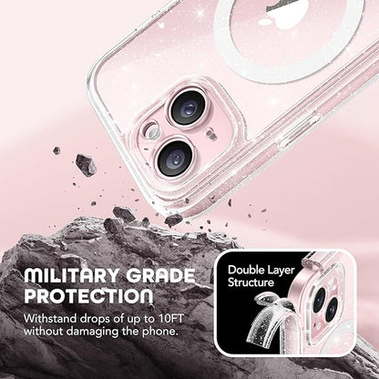 Magnetic for iPhone 15 Case, Compatible with MagSafe, Built-in Privacy Screen Protector and Camera Protection, Anti Spy Full Body Dustproof Shockproof Hard Phone Case 6.1", Shiny Clear