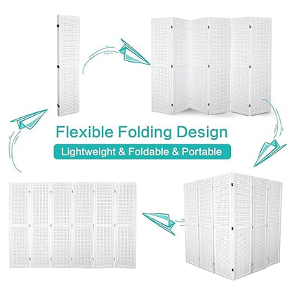 Babion 6 Panel Pegboard Display, Freestanding Folding Privacy Screens for Craft Shows (White)