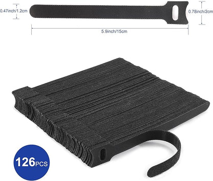Nettbe Reusable Cable Ties, 126 PCS 6 Inches Adjustable Cord Straps Wire Organizer Cord Wrap and Hook Loop Cable Management