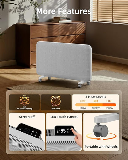 YEW Space Heaters for Lagre Room, Convection Infrared Electric Heater with 360° Whole-Room Heating, Thermostat, 24H Timer, Heaters with Tip-over & Overheat Protection for Indoor Use