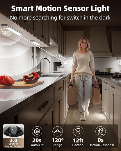 EZVALO 5 Pack Under Cabinet Lighting, 2400mAh Rechargeable Motion Sensor Light, 10inch Magnetic Closet Lights with Dimmable & 3 Color Temps, Wireless Motion Activated Lights with Remote for Kitchen