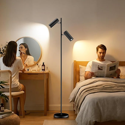 SIBRILLE Spotlight Floor Lamp, Tall LED Standing Lamp with Remote/Touch Control, 2700K-6500K, 350°Rotating Head Standing Lamp, Reading Floor Lamp for Living Room, Bedroom, Office & Wall Art, Dual Head