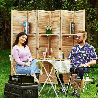 Partition Room Dividers, Folding Wood Privacy Screen with Three Display Shelves Suitable for Home Office, Study, Art Display - 6 Panel, 67 * 77inch (Wood)