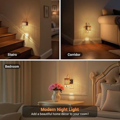 JandCase Night Lights Plug into Wall, Boho Night Light Dusk to Dawn Light Sensor, Warm White 3000K LED Nightlight, Adjustable Brightness for Bathroom Bedroom Hallway Kitchen