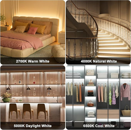 PAUTIX COB LED Strip Light White CCT Tunable 32.8ft/10m,UL-Listed 6400LEDs Dimmable 2700K-6500K CRI90+ 24V LED Tape Light Kit with APP Control/Music Mode,for Under Cabinet Bedroom Kitchen DIY Lighting